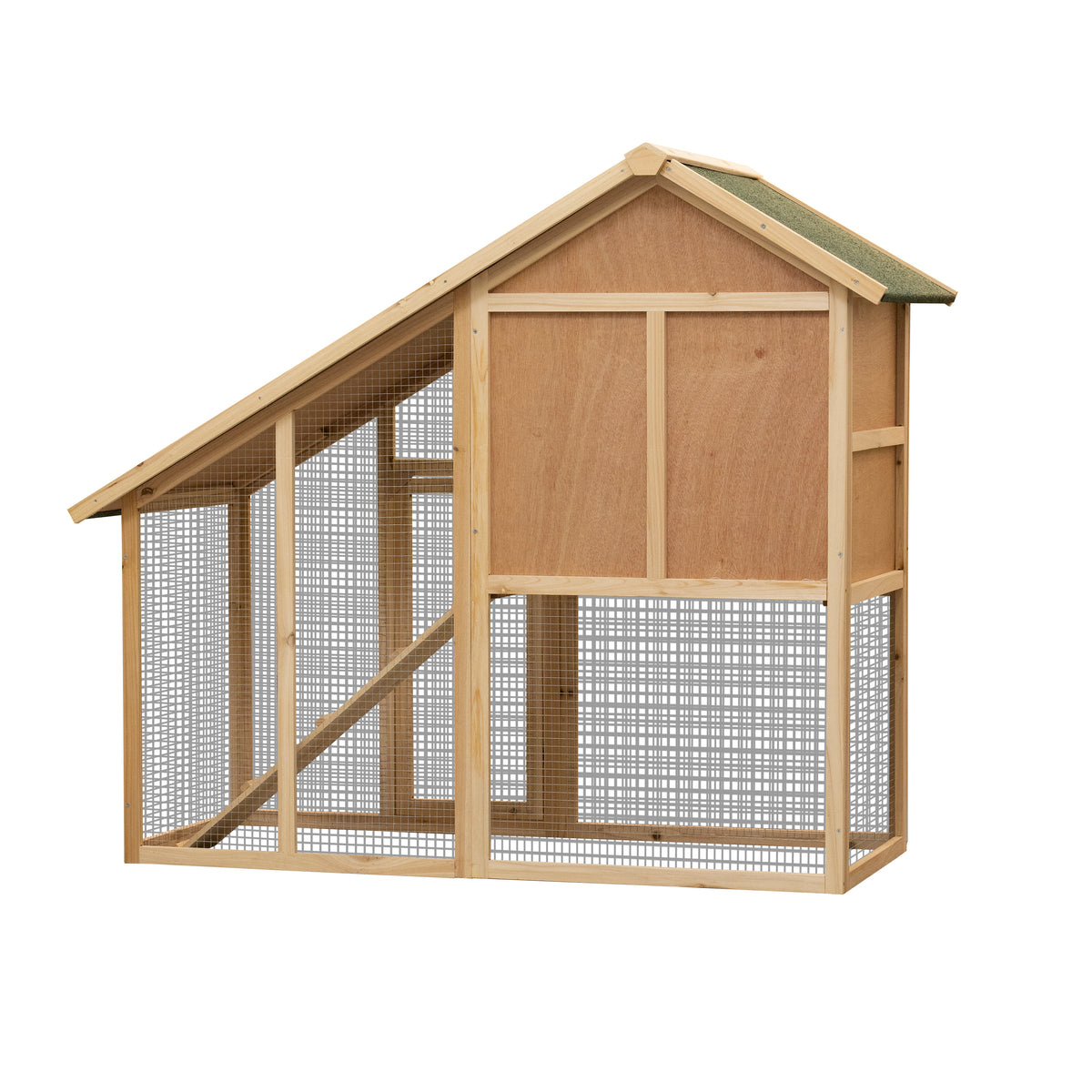 55" L 2-Tier Wooden Rabbit Hutch Bunny Cage Small Animal House with Ramp, Waterproof Roof, Removable Tray and Outdoor Run W219106311-djyc