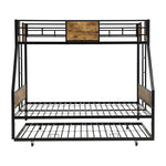Twin Over FULLMetal Bunk Bedwith Trundle2 - Side Ladder and Full-Length Guardrail, No Box Spring Needed, Large Under Bed Storage, Easy Assemble , Black &Brown W311133419-djyc