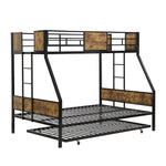 Twin Over FULLMetal Bunk Bedwith Trundle2 - Side Ladder and Full-Length Guardrail, No Box Spring Needed, Large Under Bed Storage, Easy Assemble , Black &Brown W311133419-djyc