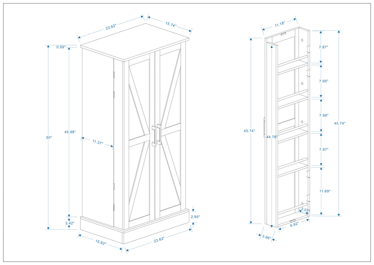 50" LED Kitchen Pantry Cabinet,Freestanding Buffet Cupboards Sideboard with 2 Doors with Racks and 2 Adjustable Shelves for Kitchen, Living Room and Dinning Room-White W1120127335-djyc