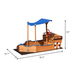 Outsunny Pirate Ship Sandbox with Cover and Rudder, Wooden Sandbox with Storage Bench and Seat, Outdoor Toy for Kids Ages 3-8 Years Old W219109484-djyc