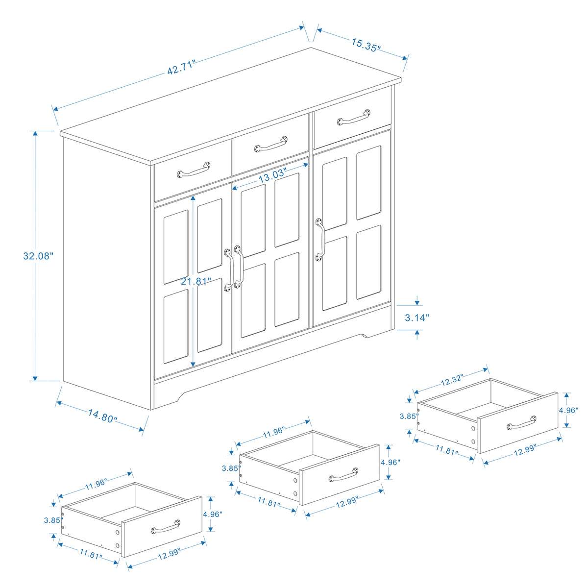 Farmhouse Buffet Cabinet Storage Sideboard with 3 Drawers and 3 Doors for Dining Living Room Kitchen Cupboard-White W282138084-djyc