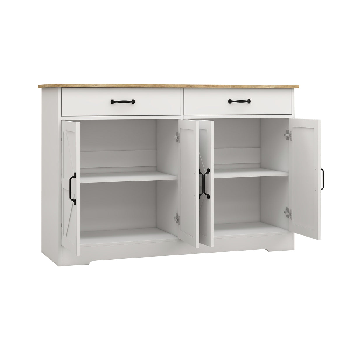 47.95" Farmhouse Buffet Cabinet Storage Sideboard with 2 Drawers and 4 Doors for Dining Living Room Kitchen Cupboard-White W282138086-djyc