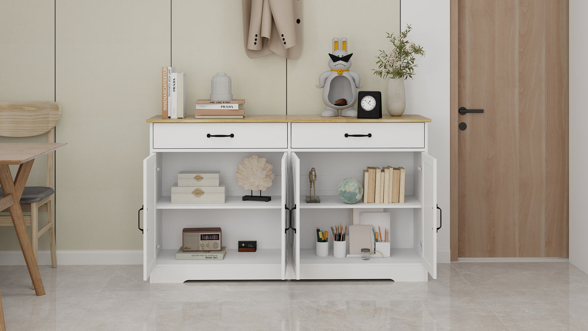 55.91" Large Farmhouse Buffet Cabinet Storage Sideboard with 2 Drawers and 4 Doors for Dining Living Room Kitchen Cupboard-White W282138082-djyc