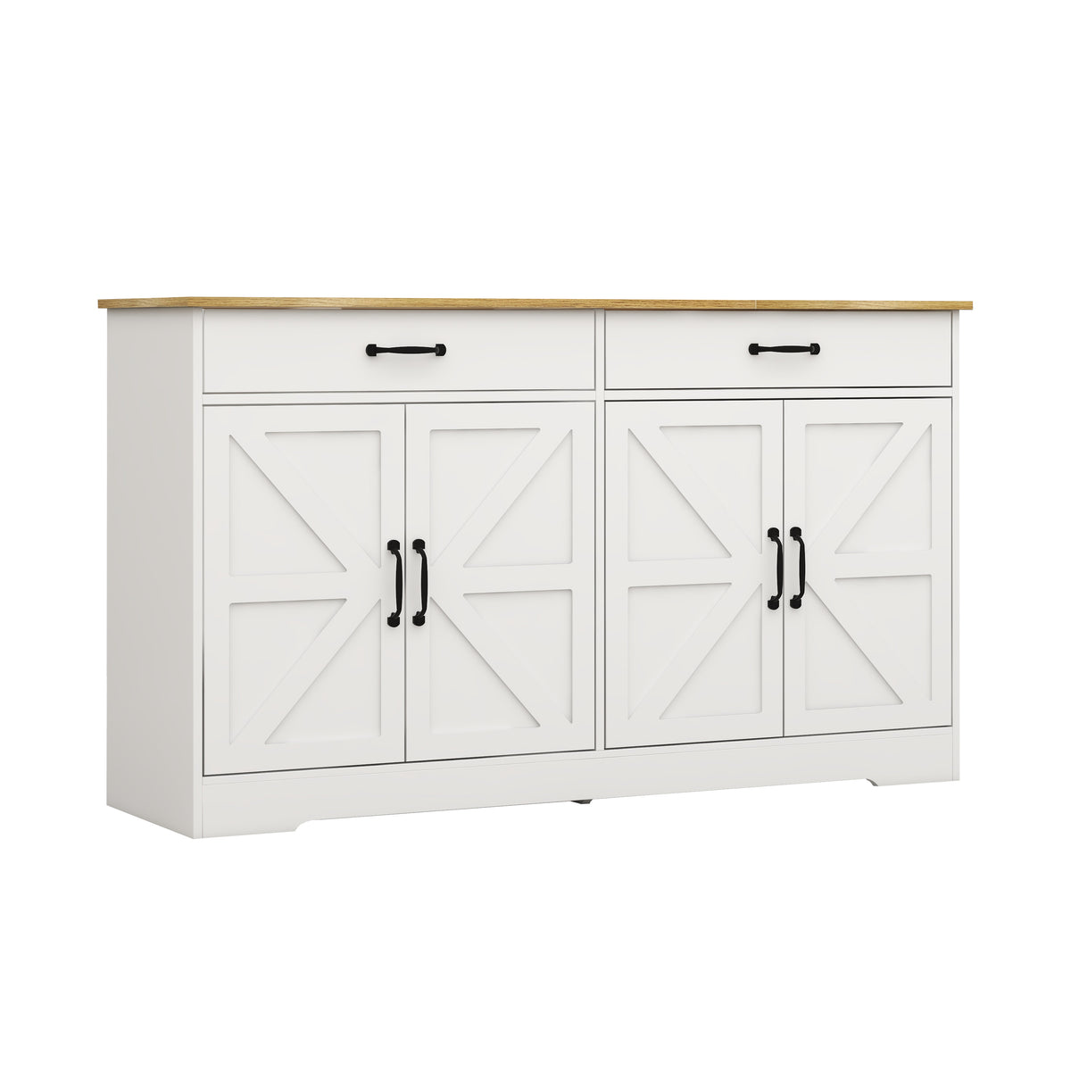 55.91" Large Farmhouse Buffet Cabinet Storage Sideboard with 2 Drawers and 4 Doors for Dining Living Room Kitchen Cupboard-White W282138082-djyc