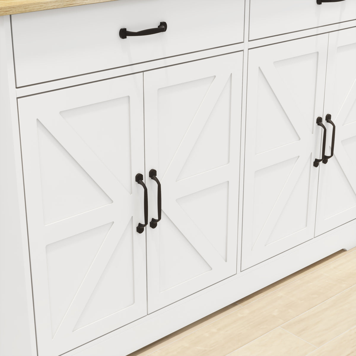 47.95" Farmhouse Buffet Cabinet Storage Sideboard with 2 Drawers and 4 Doors for Dining Living Room Kitchen Cupboard-White W282138086-djyc