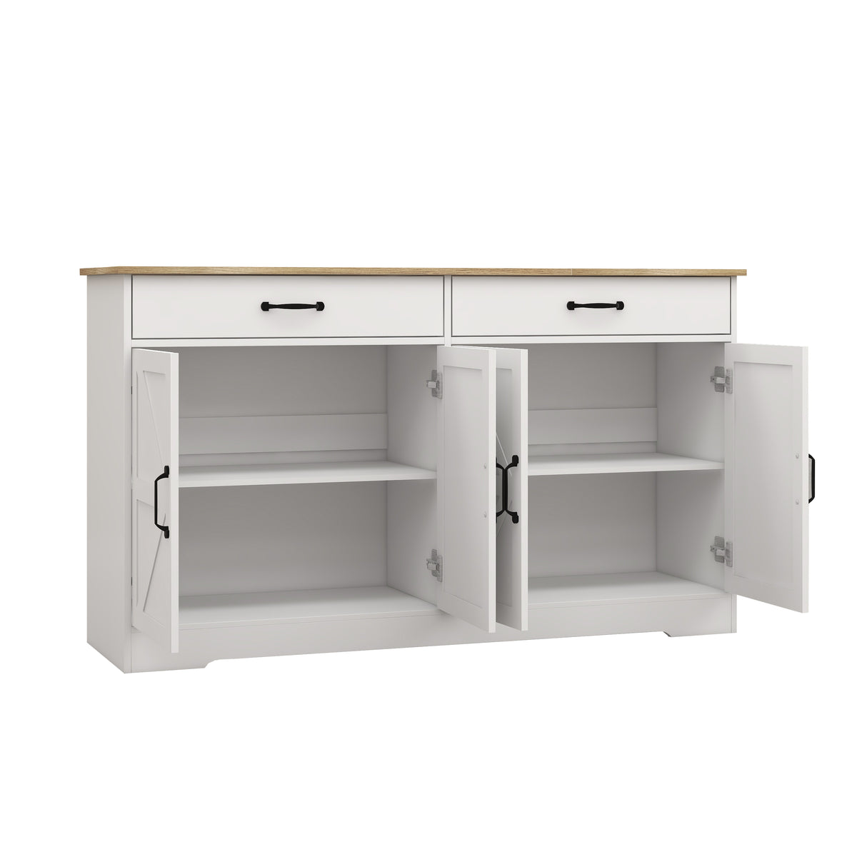 55.91" Large Farmhouse Buffet Cabinet Storage Sideboard with 2 Drawers and 4 Doors for Dining Living Room Kitchen Cupboard-White W282138082-djyc