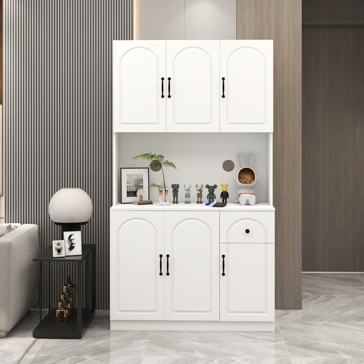 71" Kitchen Pantry Storage Cabinet with Microwave Oven Countertop, Freestanding Hutch Cabinet with Adjustable Shelves, 6 Doors and 1 Drawer-White W282108555-djyc