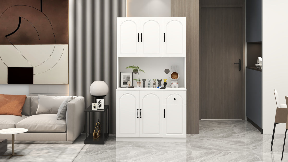 71" Kitchen Pantry Storage Cabinet with Microwave Oven Countertop, Freestanding Hutch Cabinet with Adjustable Shelves, 6 Doors and 1 Drawer-White W282108555-djyc