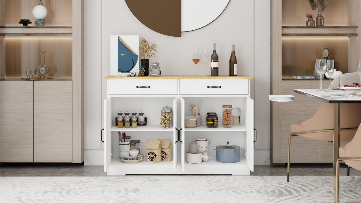 47.95" Farmhouse Buffet Cabinet Storage Sideboard with 2 Drawers and 4 Doors for Dining Living Room Kitchen Cupboard-White W282138088-djyc