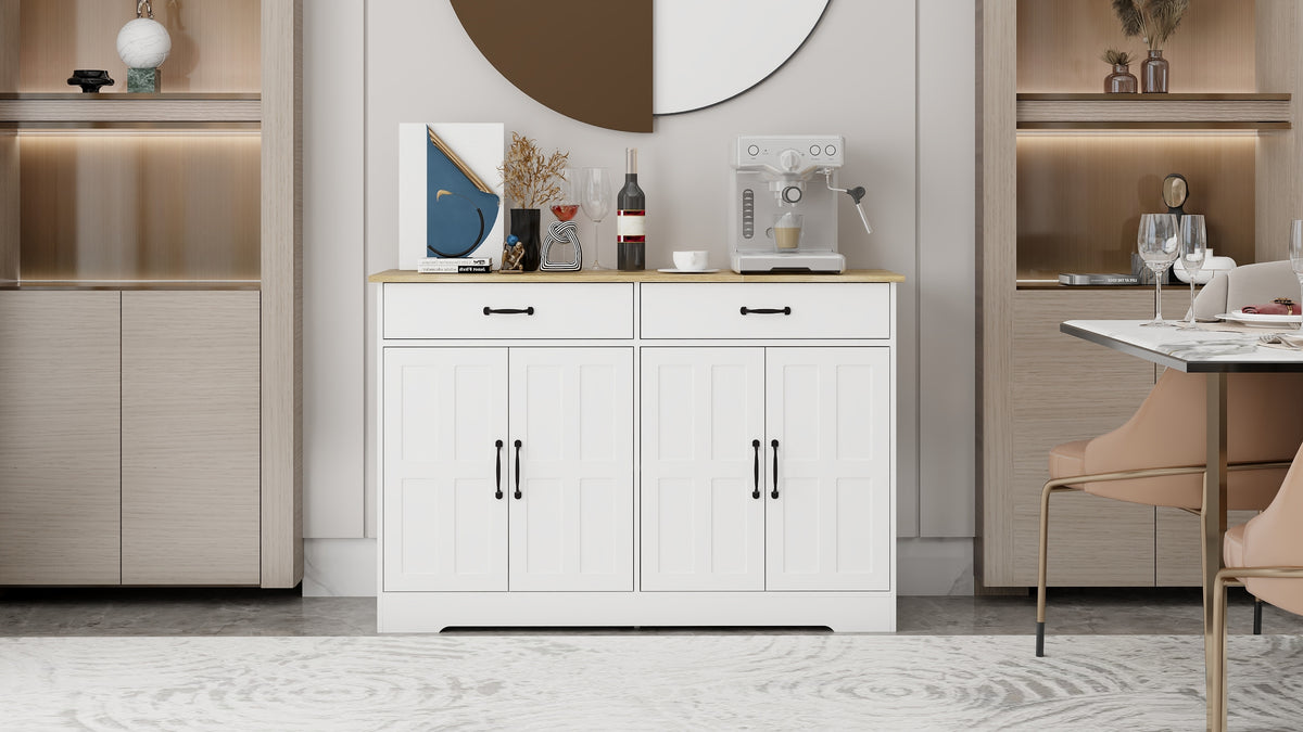 47.95" Farmhouse Buffet Cabinet Storage Sideboard with 2 Drawers and 4 Doors for Dining Living Room Kitchen Cupboard-White W282138088-djyc