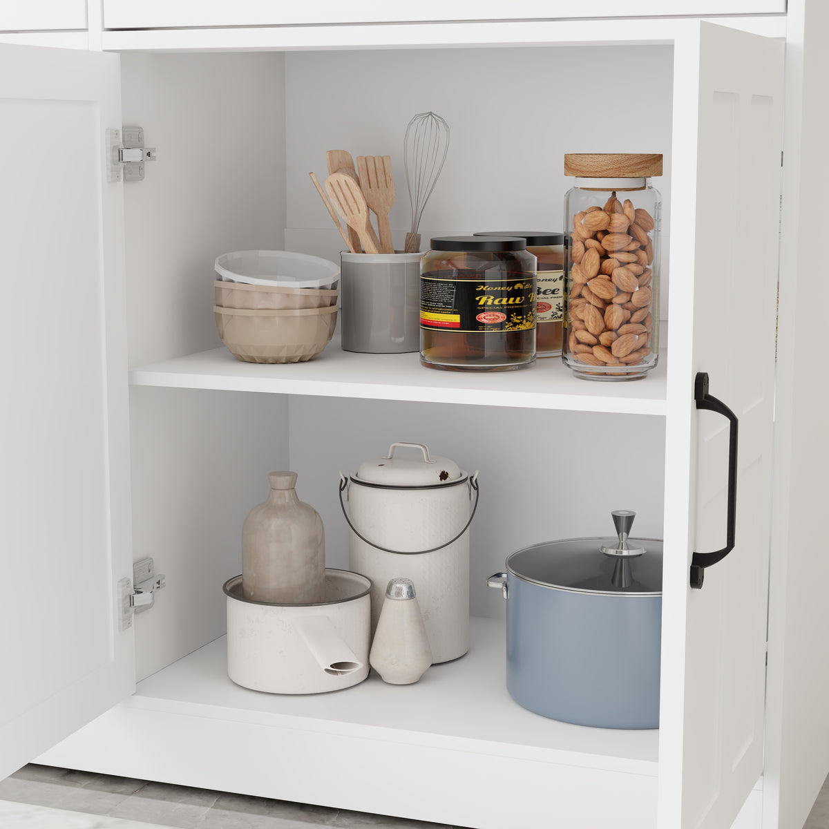 47.95" Farmhouse Buffet Cabinet Storage Sideboard with 2 Drawers and 4 Doors for Dining Living Room Kitchen Cupboard-White W282138088-djyc