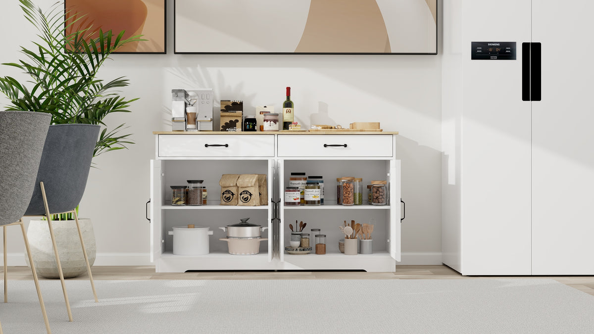 55.91" Large Farmhouse Buffet Cabinet Storage Sideboard with 2 Drawers and 4 Doors for Dining Living Room Kitchen Cupboard-White W282138080-djyc