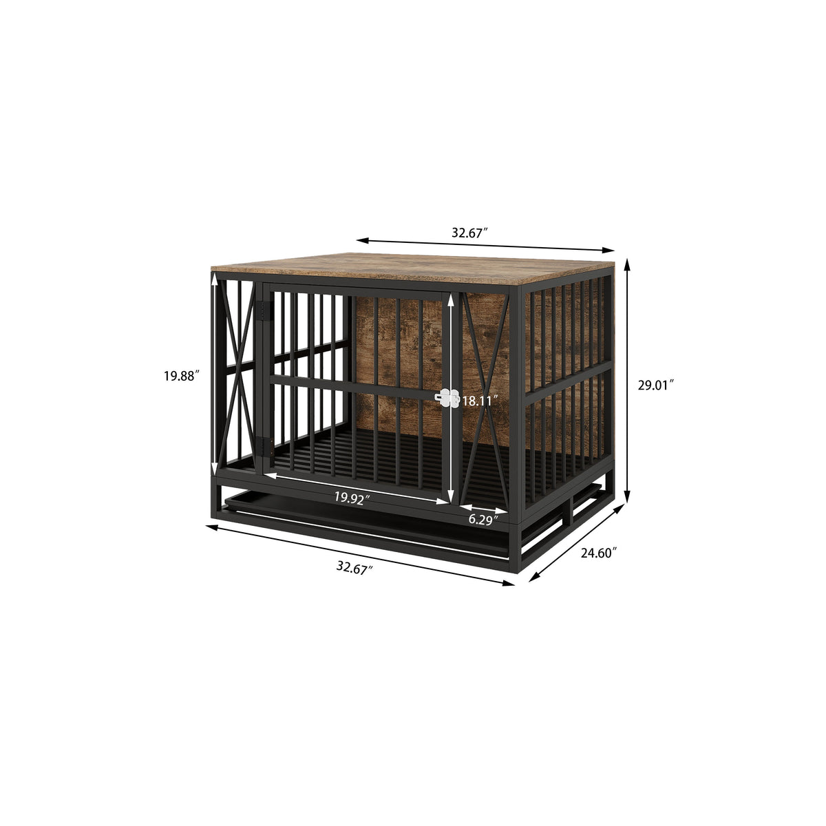 Dog Crate Furniture, 32.67 Inches Dog Kennel for Dogs up to 70 lb, with Removable Tray, Heavy-Duty Dog Cage End Table, Rustic Brown W1120P147133-djyc