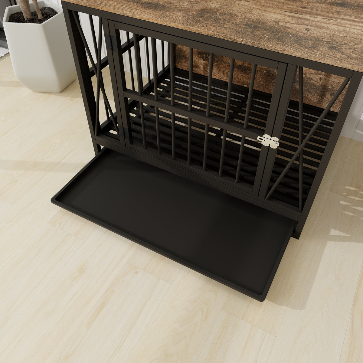 Dog Crate Furniture, 32.67 Inches Dog Kennel for Dogs up to 70 lb, with Removable Tray, Heavy-Duty Dog Cage End Table, Rustic Brown W1120P147133-djyc