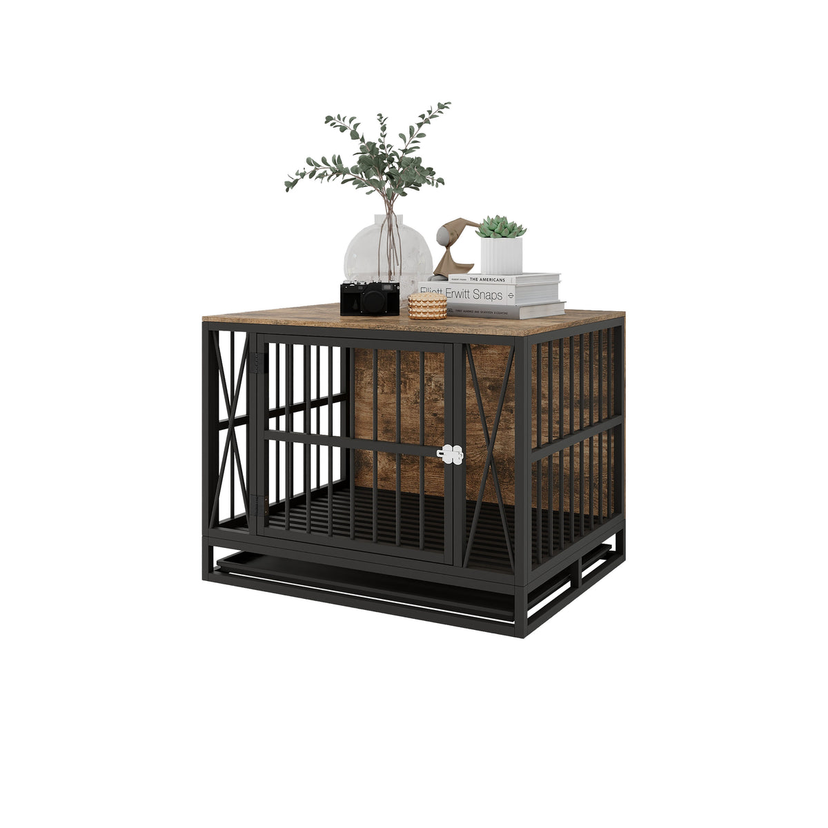 Dog Crate Furniture, 32.67 Inches Dog Kennel for Dogs up to 70 lb, with Removable Tray, Heavy-Duty Dog Cage End Table, Rustic Brown W1120P147133-djyc