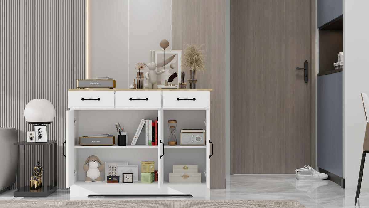 Farmhouse Buffet Cabinet Storage Sideboard with 3 Drawers and 3 Doors for Dining Living Room Kitchen Cupboard-White W282138085-djyc