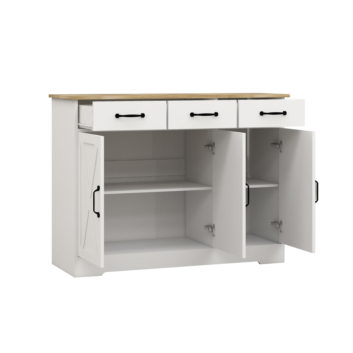 Farmhouse Buffet Cabinet Storage Sideboard with 3 Drawers and 3 Doors for Dining Living Room Kitchen Cupboard-White W282138085-djyc