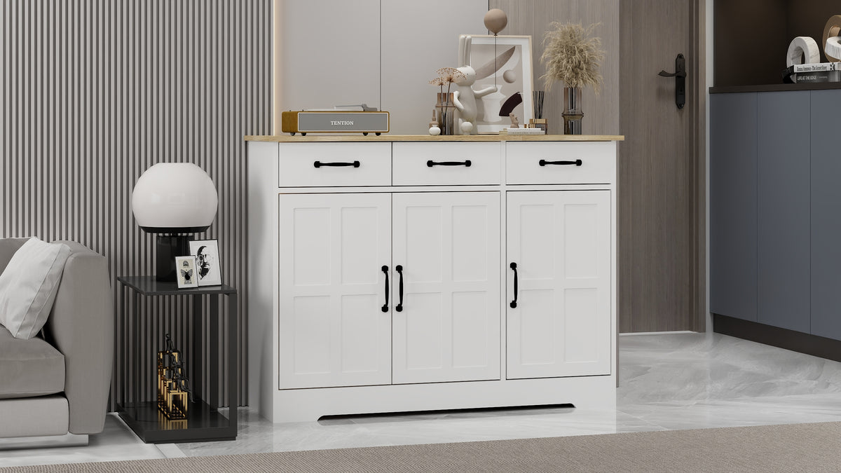 Farmhouse Buffet Cabinet Storage Sideboard with 3 Drawers and 3 Doors for Dining Living Room Kitchen Cupboard-White W282138084-djyc