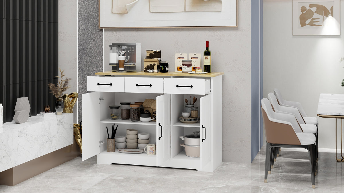 Farmhouse Buffet Cabinet Storage Sideboard with 3 Drawers and 3 Doors for Dining Living Room Kitchen Cupboard-White W282138084-djyc