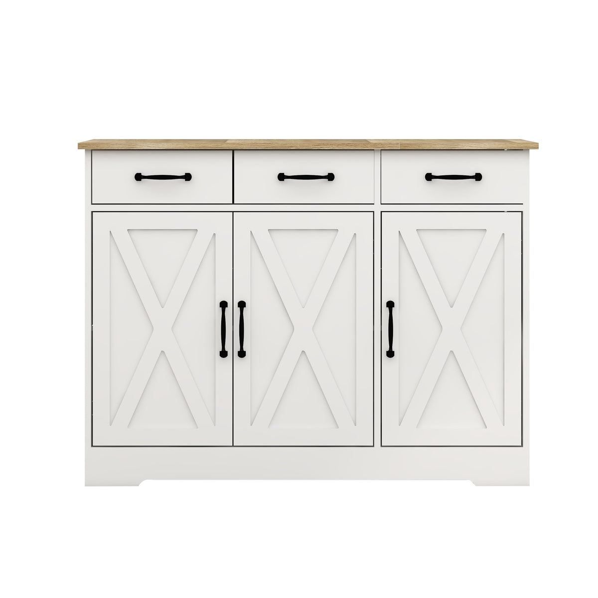 Farmhouse Buffet Cabinet Storage Sideboard with 3 Drawers and 3 Doors for Dining Living Room Kitchen Cupboard-White W282138085-djyc