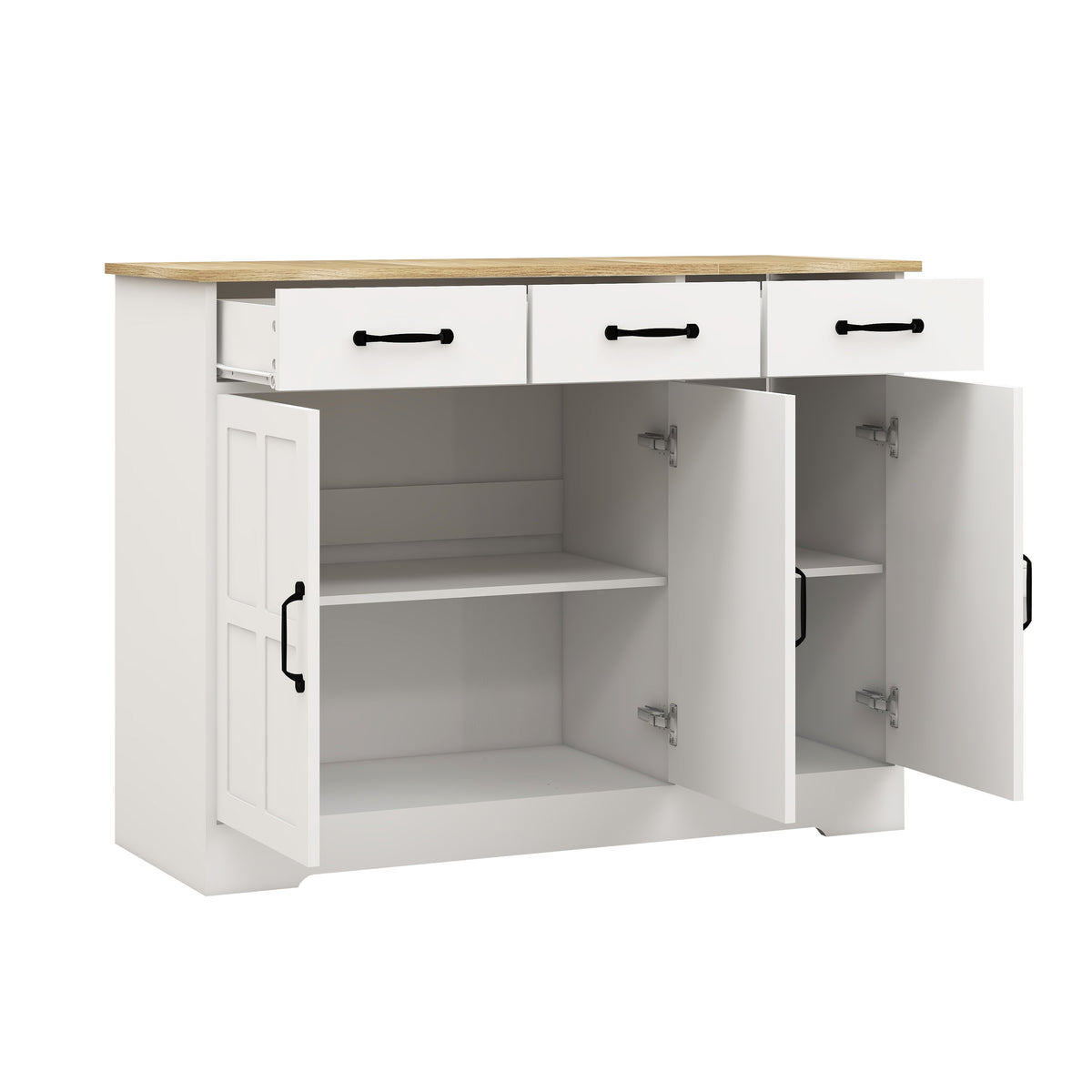 Farmhouse Buffet Cabinet Storage Sideboard with 3 Drawers and 3 Doors for Dining Living Room Kitchen Cupboard-White W282138084-djyc