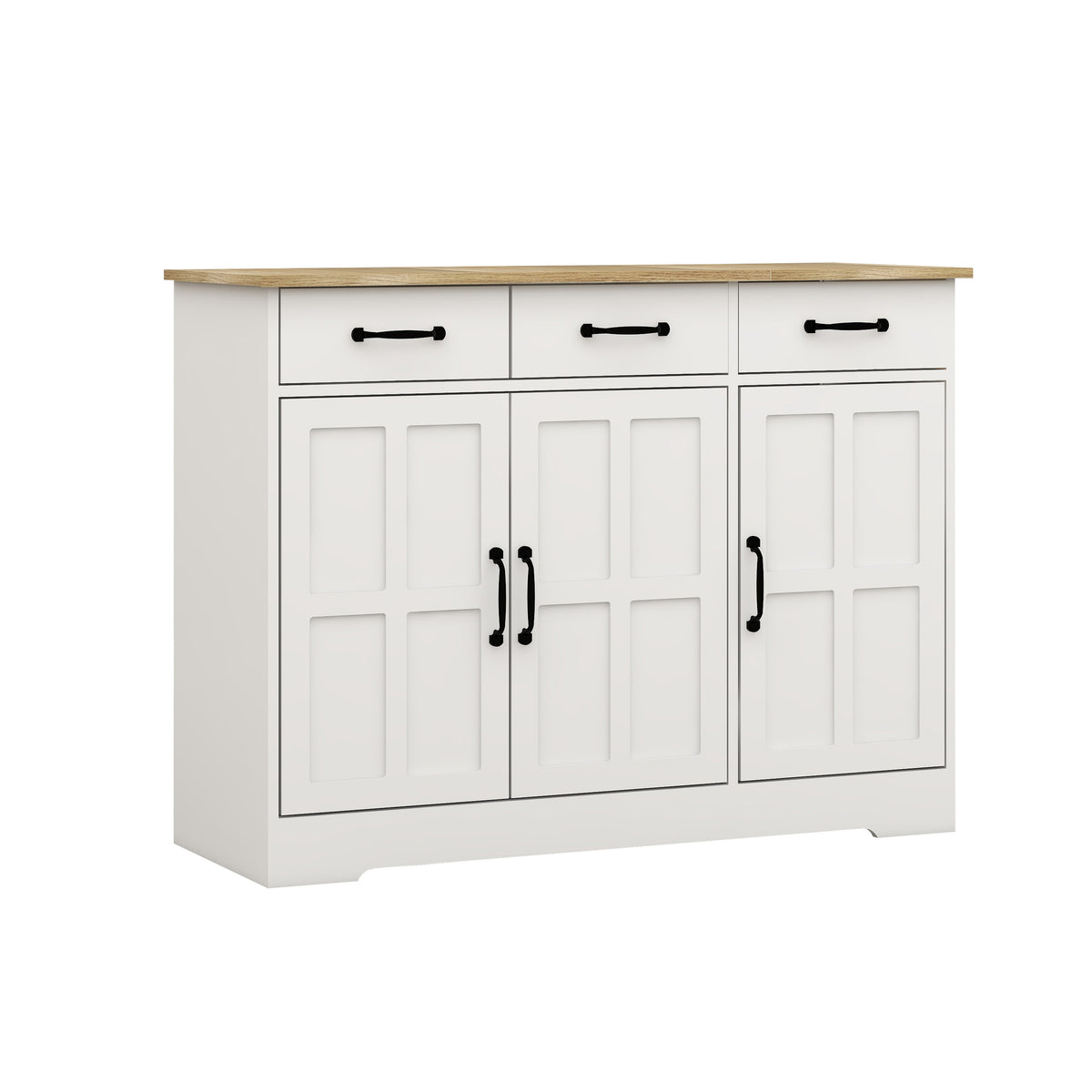 Farmhouse Buffet Cabinet Storage Sideboard with 3 Drawers and 3 Doors for Dining Living Room Kitchen Cupboard-White W282138084-djyc