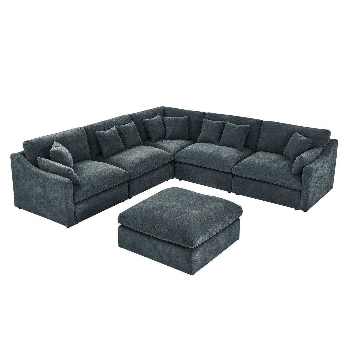 6-Seats Modular L-Shaped Sectional Sofa with Ottoman,10 Pillows, Oversized Upholstered Couch w/Removabled Down-Filled Seat Cushionfor Living Room, Chenille Grey W487S00210-djyc