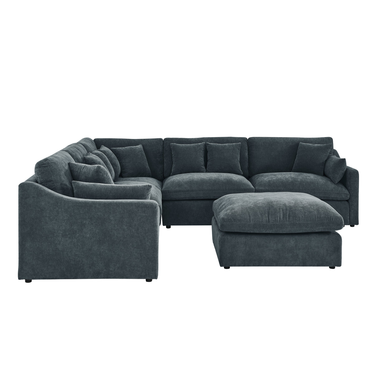 6-Seats Modular L-Shaped Sectional Sofa with Ottoman,10 Pillows, Oversized Upholstered Couch w/Removabled Down-Filled Seat Cushionfor Living Room, Chenille Grey W487S00210-djyc