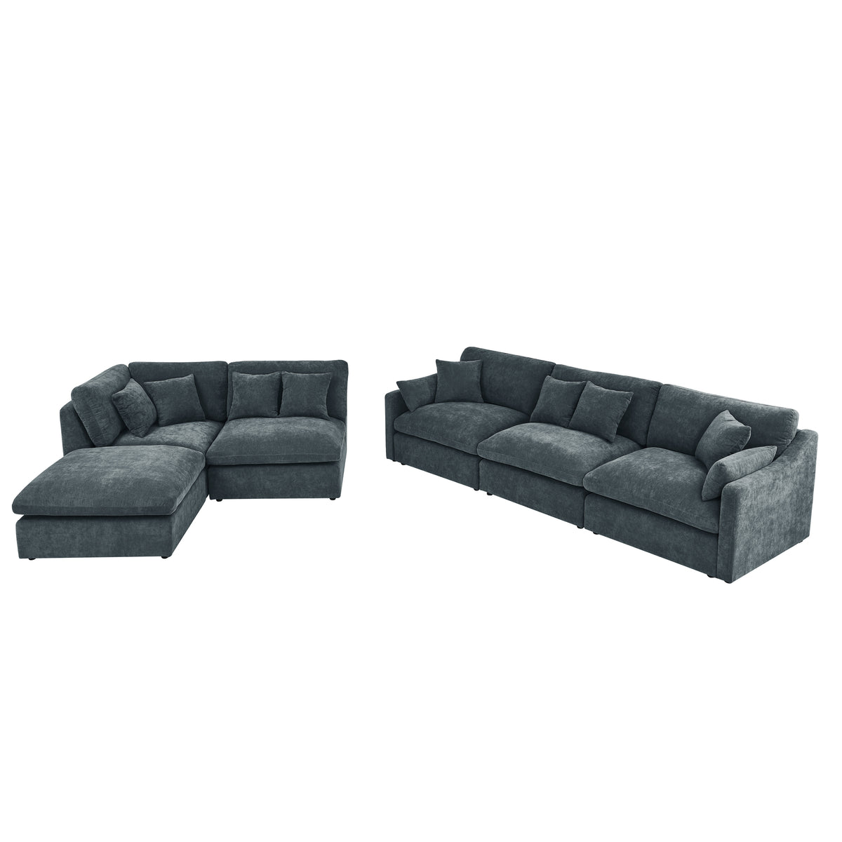 6-Seats Modular L-Shaped Sectional Sofa with Ottoman,10 Pillows, Oversized Upholstered Couch w/Removabled Down-Filled Seat Cushionfor Living Room, Chenille Grey W487S00210-djyc