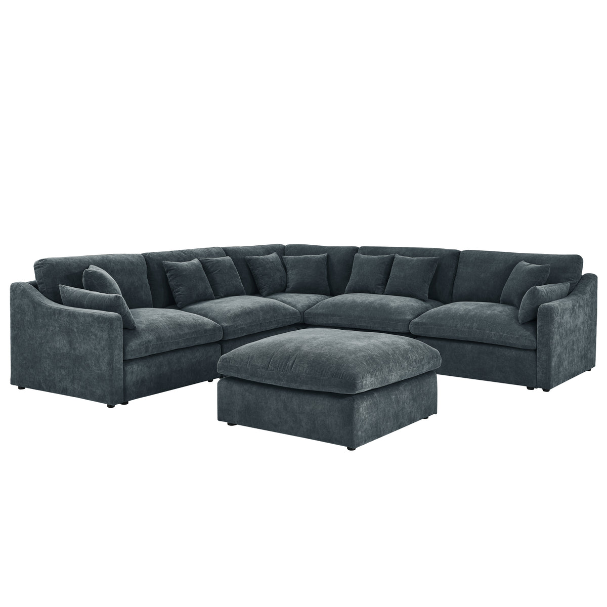 6-Seats Modular L-Shaped Sectional Sofa with Ottoman,10 Pillows, Oversized Upholstered Couch w/Removabled Down-Filled Seat Cushionfor Living Room, Chenille Grey W487S00210-djyc