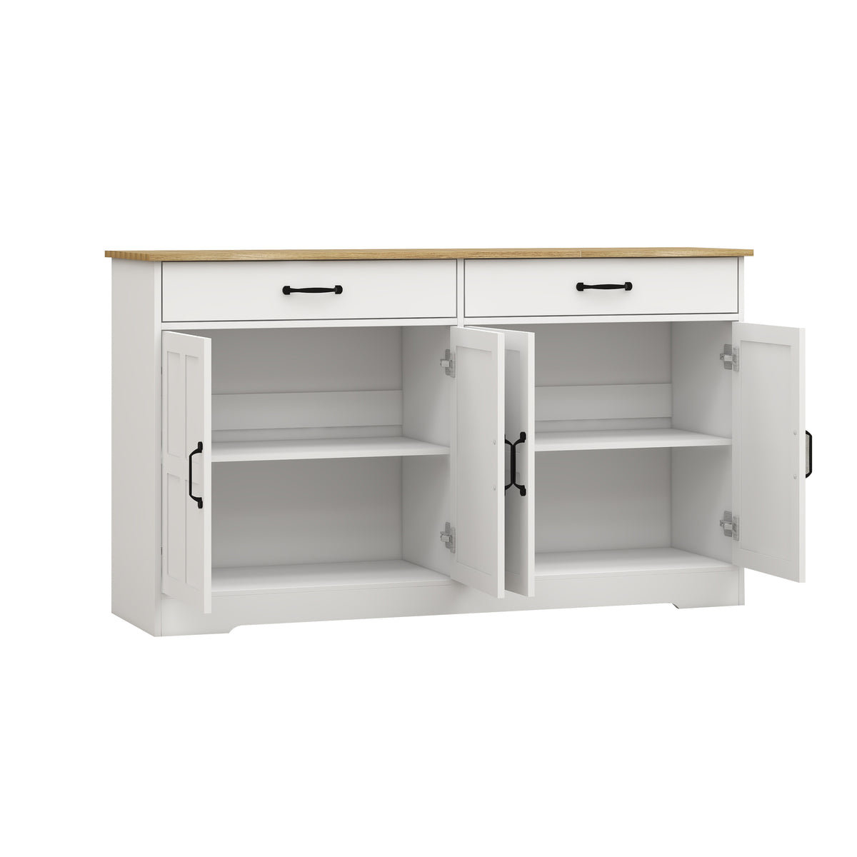 55.91" Large Farmhouse Buffet Cabinet Storage Sideboard with 2 Drawers and 4 Doors for Dining Living Room Kitchen Cupboard-White W282138080-djyc