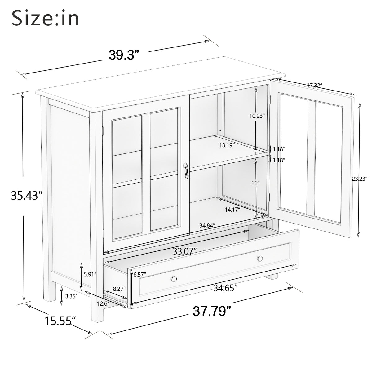 Buffet storage cabinet with double glass doors and unique bell handle W28227723-djyc