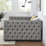 Upholstered Full Size Daybed with Two Drawers, with Button and Copper Nail on Square Arms, Grey (82.75''x58''x30.75'') W487S00218-djyc