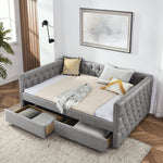 Upholstered Full Size Daybed with Two Drawers, with Button and Copper Nail on Square Arms, Grey (82.75''x58''x30.75'') W487S00218-djyc