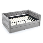 Upholstered Full Size Daybed with Two Drawers, with Button and Copper Nail on Square Arms, Grey (82.75''x58''x30.75'') W487S00218-djyc