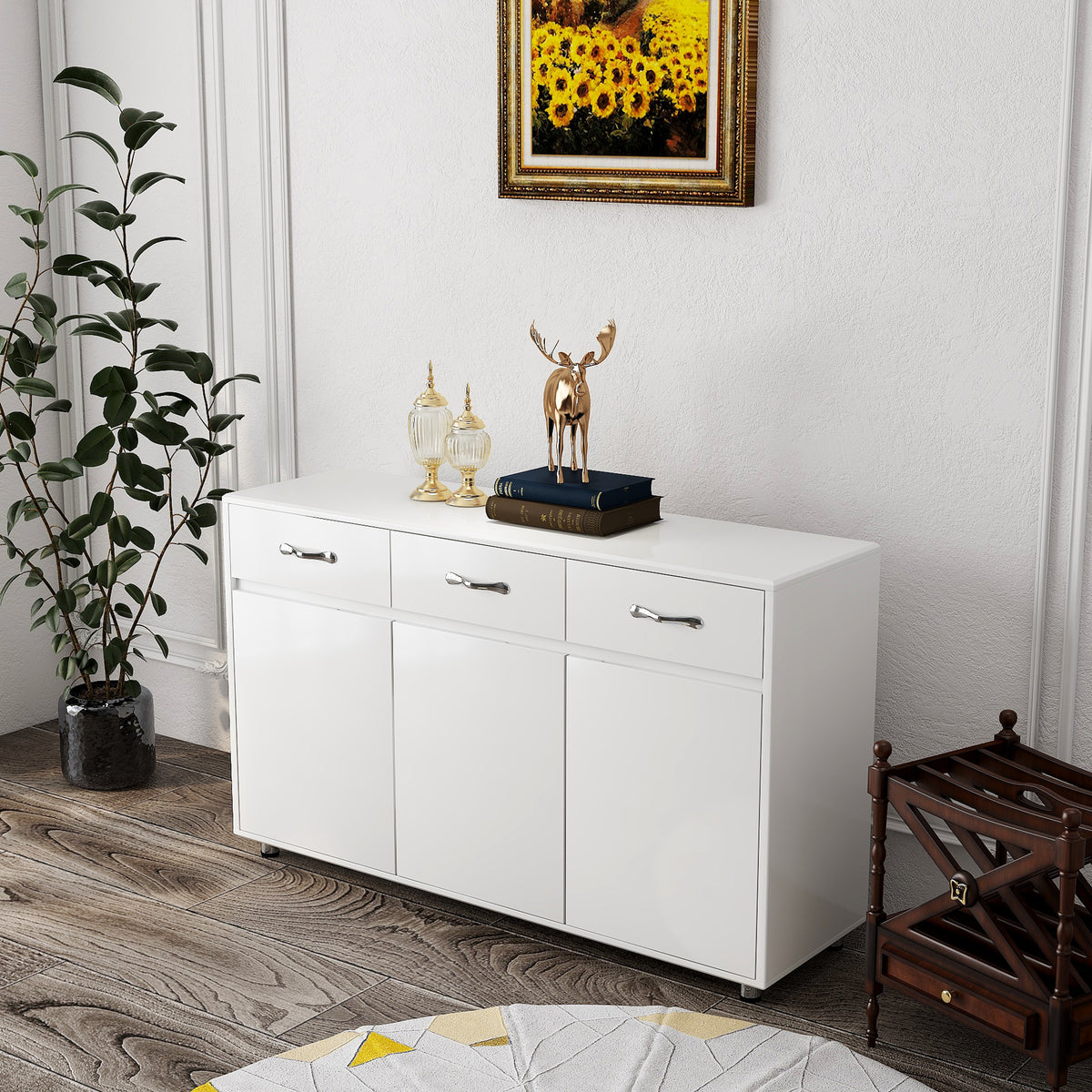 Three Doors Side Table-White W282S00027-djyc