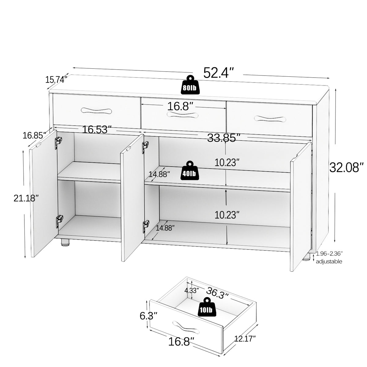 Three Doors Side Table-White W282S00027-djyc