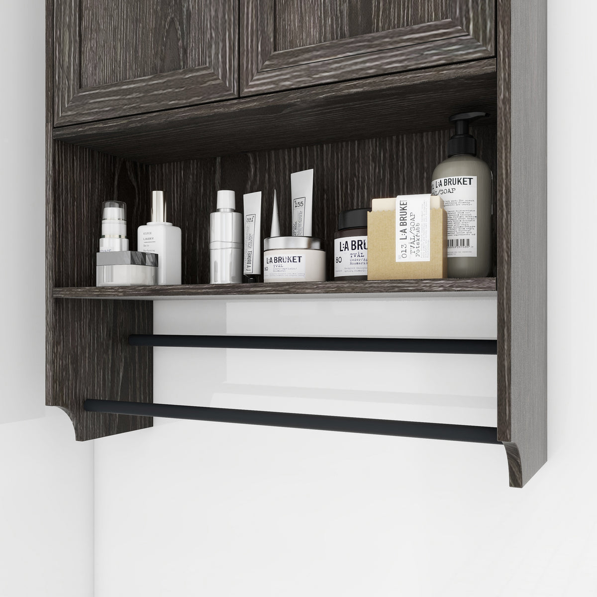 Bathroom Wall Cabinet with Doors,Adjustable Shelf,Towel Bar and Paper Holder, Over The Toilet Storage Cabinet, Medicine Cabinet for Bathroom-Grey W1120P147120-djyc