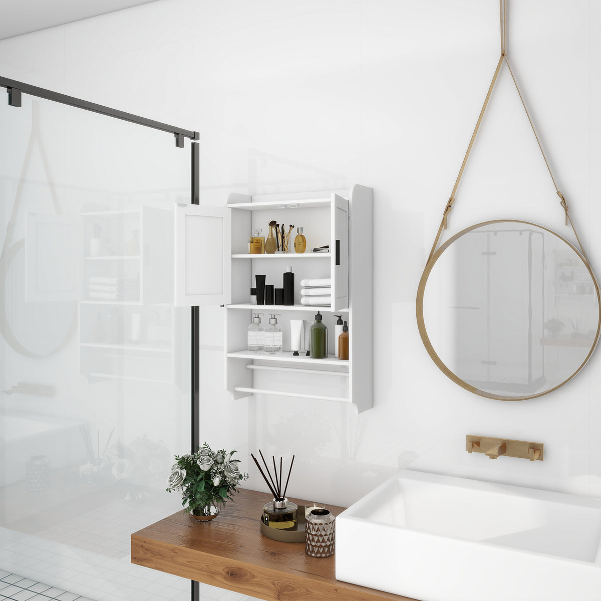 Bathroom Wall Cabinet with Doors,Adjustable Shelf,Towel Bar and Paper Holder, Over The Toilet Storage Cabinet, Medicine Cabinet for Bathroom-White W1120P147109-djyc