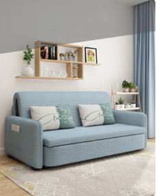 Elegant Solid Wood Sofa in Khaki, Violet Green, and Light Blue with Cotton-Linen Upholstery fsx-999