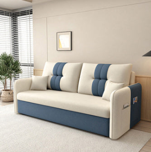 Stylish Cotton-Linen Sofa in Vibrant Orange Beige with Light Blue, Dark Green, Gray, Yellow, and Brown Accents fsx-1007