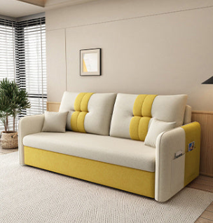 Stylish Cotton-Linen Sofa in Vibrant Orange Beige with Light Blue, Dark Green, Gray, Yellow, and Brown Accents fsx-1007