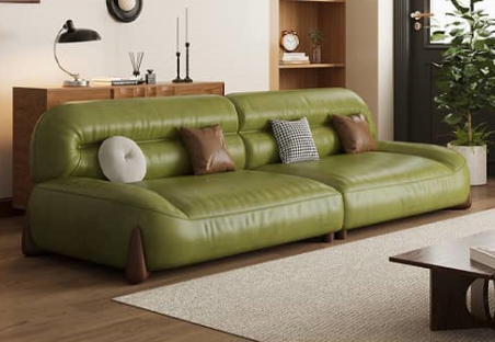 Stylish Sofa in Light Brown Faux Leather with Pine and Oak Wood Details – Comfort and Elegance Combined hatx-1018