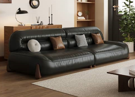 Stylish Sofa in Light Brown Faux Leather with Pine and Oak Wood Details – Comfort and Elegance Combined hatx-1018