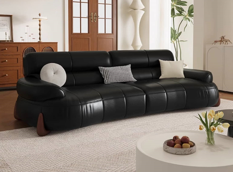 Versatile Sofa in Light Brown, Black, Green with Pine & Oak Wood, Down, Latex, and Faux Leather Elements hatx-1019