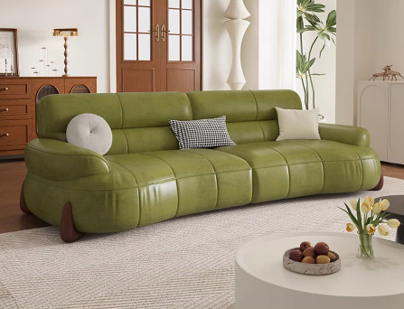 Versatile Sofa in Light Brown, Black, Green with Pine & Oak Wood, Down, Latex, and Faux Leather Elements hatx-1019