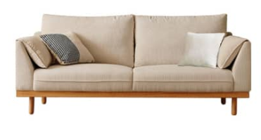 Crafted Comfort Corduroy Sofa: Goose Down Cushions in Beige, Yellow, Khaki, Green & Fog Blue with Oak & Pine Wood Finish hmyf-1271