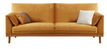 Crafted Comfort Corduroy Sofa: Goose Down Cushions in Beige, Yellow, Khaki, Green & Fog Blue with Oak & Pine Wood Finish hmyf-1271