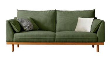 Crafted Comfort Corduroy Sofa: Goose Down Cushions in Beige, Yellow, Khaki, Green & Fog Blue with Oak & Pine Wood Finish hmyf-1271